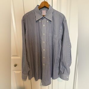 Brooks Brothers Oxford Button Up Shirt 17.5-35 Blue Striped Supima Cotton